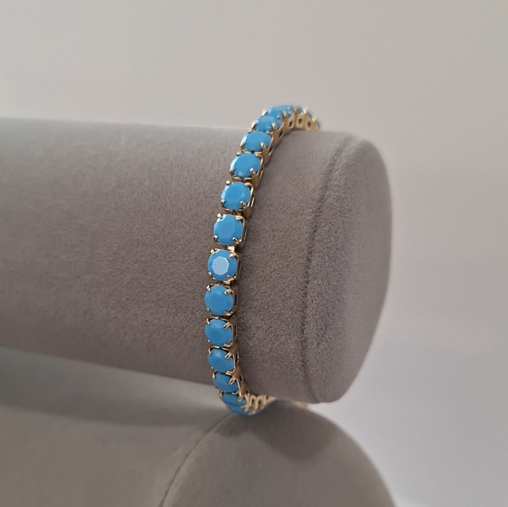 5mm turquoise cushion shape diamond cut tennis bracelet